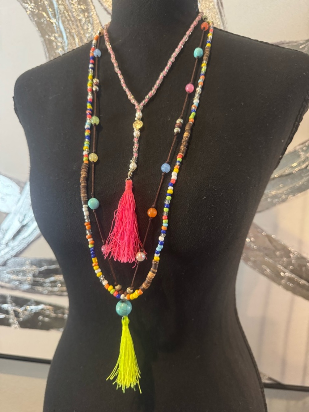 Handmade Multicolor Beaded Tassel Necklace - Women Jewelry